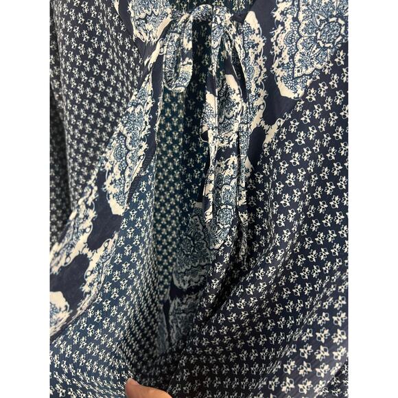 Know Rose Blue Floral Flare Sleeve Tie Wrap Blouse Top Mixed Prints XL - Picture 4 of 9